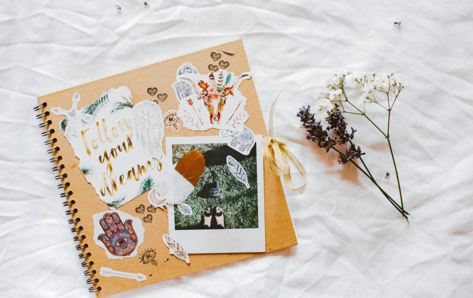scrapbook on white textile