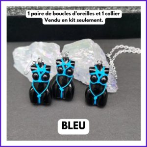 Collier et boucles d'oreille Déesse Shibari Harnais Coeur - Bleu