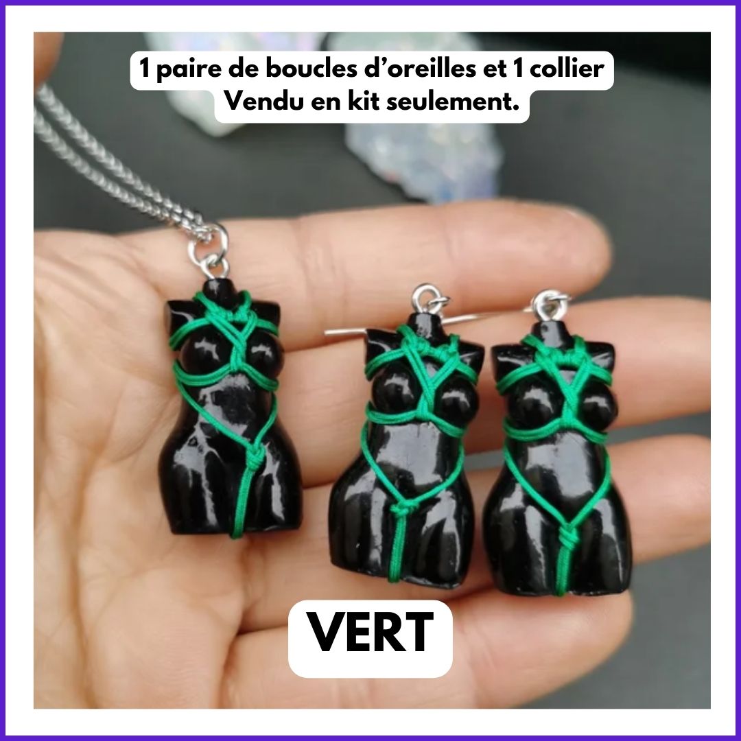 Collier et boucles d'oreille Déesse Shibari Harnais Coeur - Image 6