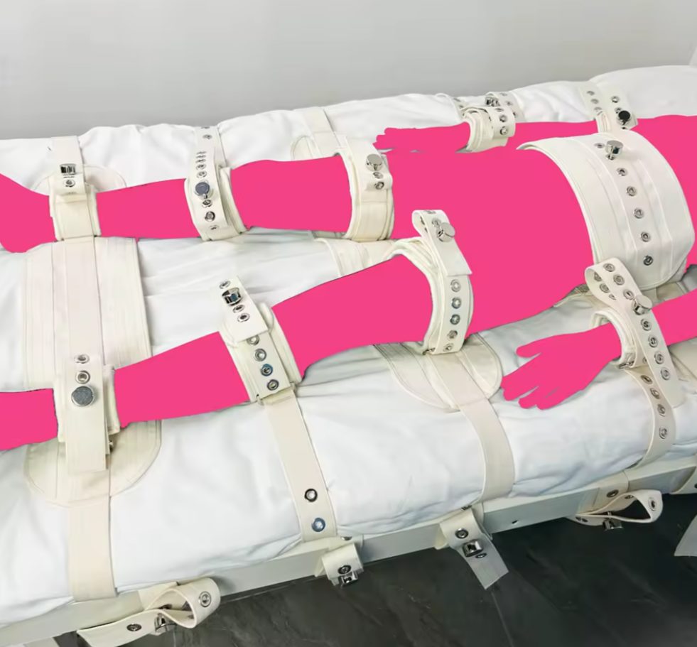 Strapped down -Beige- 7 points Asylum Lockable Bed Restraints System Bondage Harness - Image 2