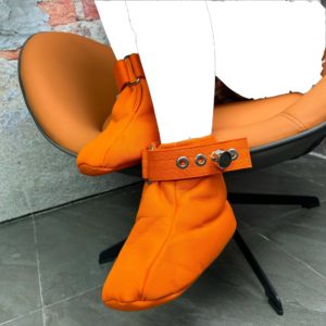 Spiked Sole Bondage Booties – Orange – Soft Padded BDSM Restraints for Crawling & Medical Play