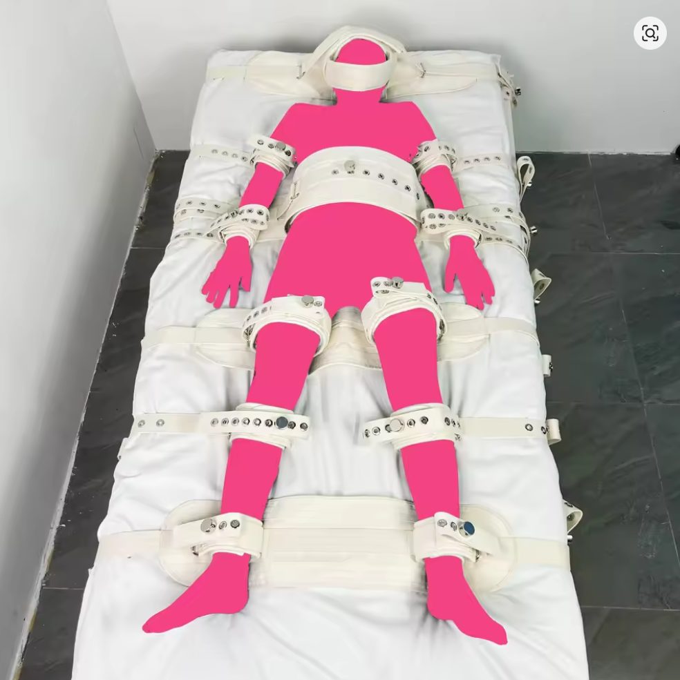 Strapped down -Beige- 7 points Asylum Lockable Bed Restraints System Bondage Harness - Image 4