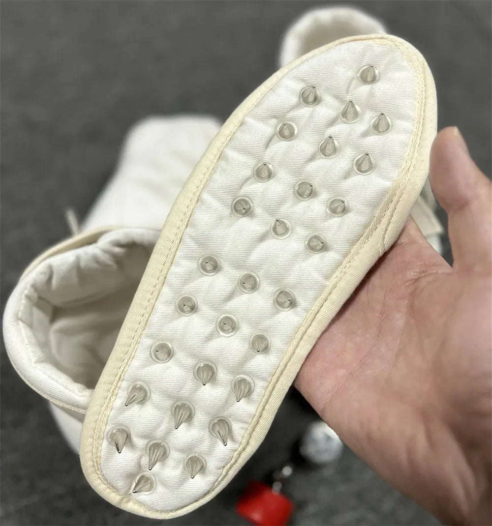 Spiked Sole Bondage Booties – Beige – Soft Padded BDSM Restraints for Crawling & Medical Play - Image 4