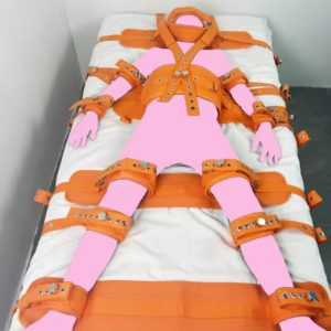 Strapped down -Orange- 8 points Asylum Lockable Bed Restraints System Bondage Harness with Shoulder Strap