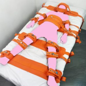 Strapped down -Orange- 7 points Asylum Lockable Bed Restraints System Bondage Harness